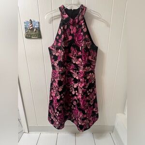 Eliza J Fit & Flare Pink & Black Cocktail Dress